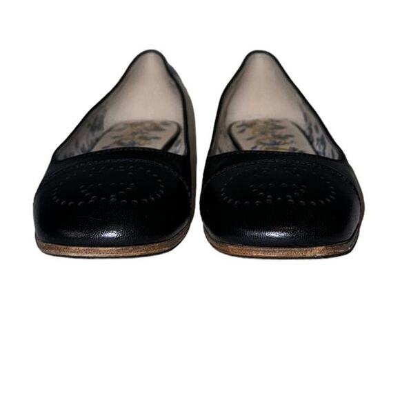 Gucci Hills Perforated GG Logo Black Leather Feminine Slip On Flat Shoes Size 38 - Picture 5 of 12